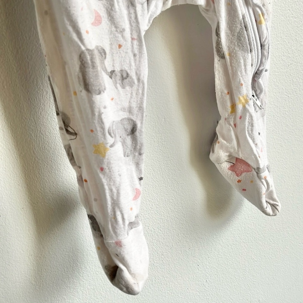 Angle Dear Viscose Bamboo Elephant Print Ruffle Bottom Zippered Footy pajamas - Picture 4 of 8